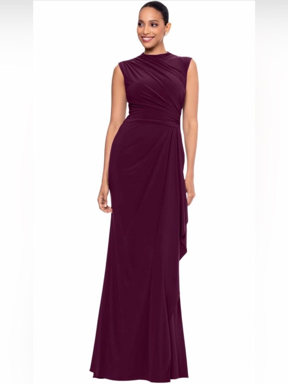 Betsy Adam’s Elegant Sleeveless Wine Maxi High Neck w/Body-con Ruching 12 NWT